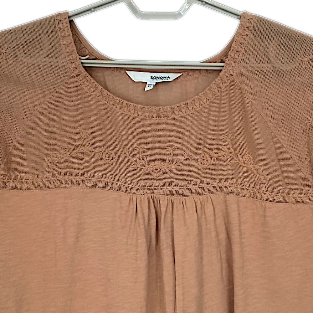 Sonoma Mesh Embroidered Top 3X Eyelet Camel Color Jersey Knit Boho Chic Western. - Picture 8 of 16